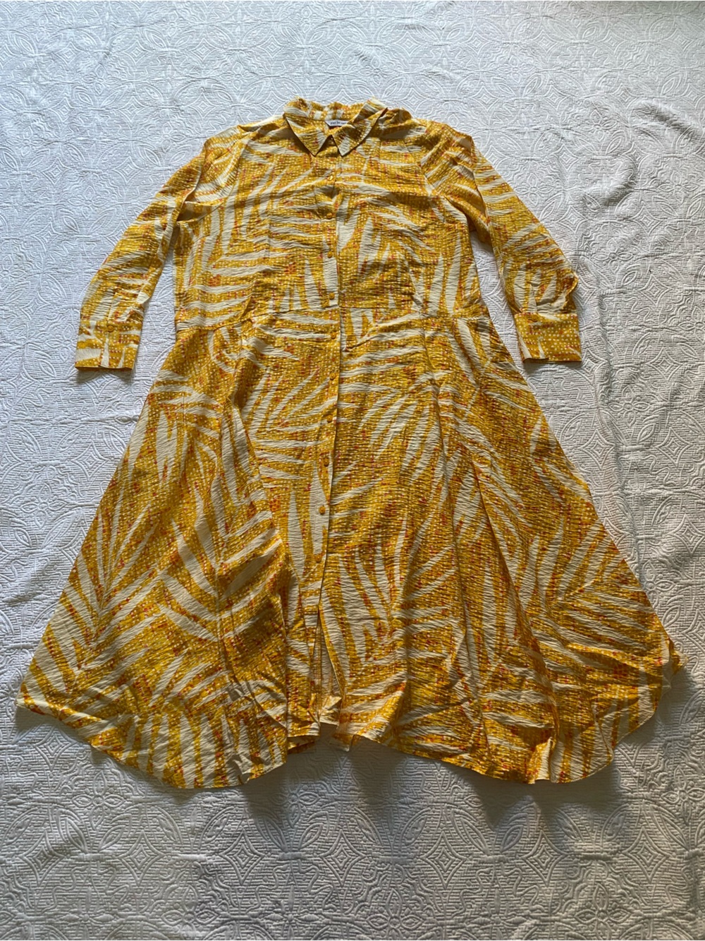 Peace Love World Yellow and White Patterned Button-Down Shirt Dress
